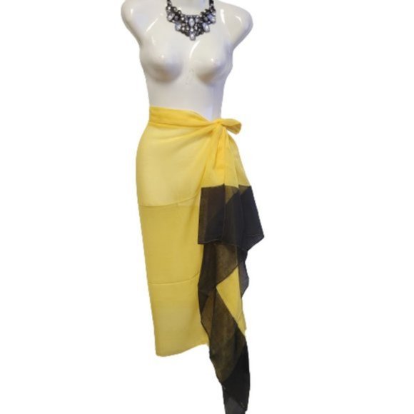 Yellow Pareo Scarf Sarong Wrapskirt or Sexy Halter Coverup Dress - Picture 5 of 6